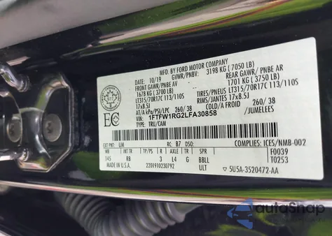 2020 Ford F-150 Raptor из США, поврежденный, VIN 1FTFW1RG2LFA30858